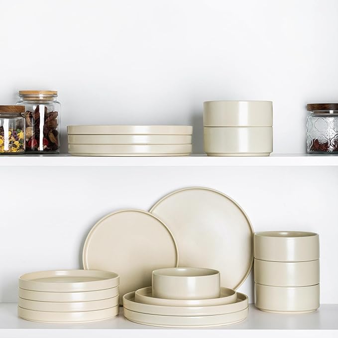 TheTerra Ceramic Dinnerware Sets for 4, 12 Pieces Handmade Reactive Glaze Plates and Bowls Set, Scratch Resistant Dish Set, Oven & Microwave & Dishwasher Safe, Ice Cream