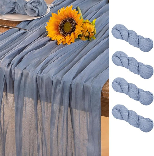 Dusty Blue Cheesecloth Table Runner 4 Pack Fall Table Runners Boho Gauze 120 Inches Blue Cheese Cloth Fall Table Decorations for Thanksgiving Marine Weddings Bridal Baby Shower Birthday Party