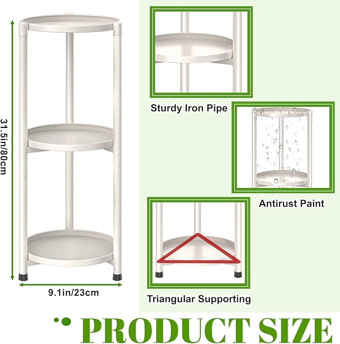 3 Tier Metal Plant Stand Indoor, Corner Tiered Round Plant Stand for Indoor Multiple Plants, Flower Pot Stands Outdoor Holders Plant Shelf Display Rack for Balcony Living Room(Cream White)