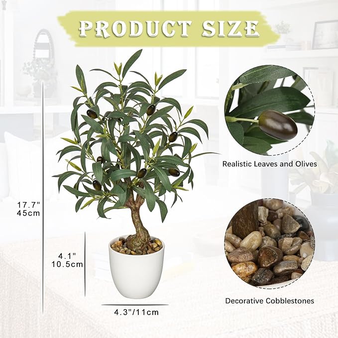 Briful Olive Trees Artificial Indoor 18 Inch Fake Olive Tree White Pot Faux Olive Greenery for Home Office Room Table Modern Decor