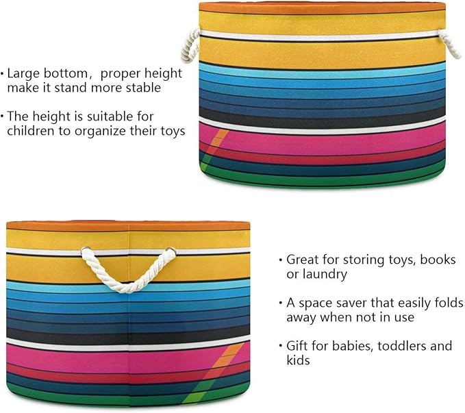 xigua Large Storage Basket Cotton Rope Basket Mexican Serape Blanket Stripes Colorful Baby Laundry Basket for Blankets Toys Storage Basket Laundry Hamper
