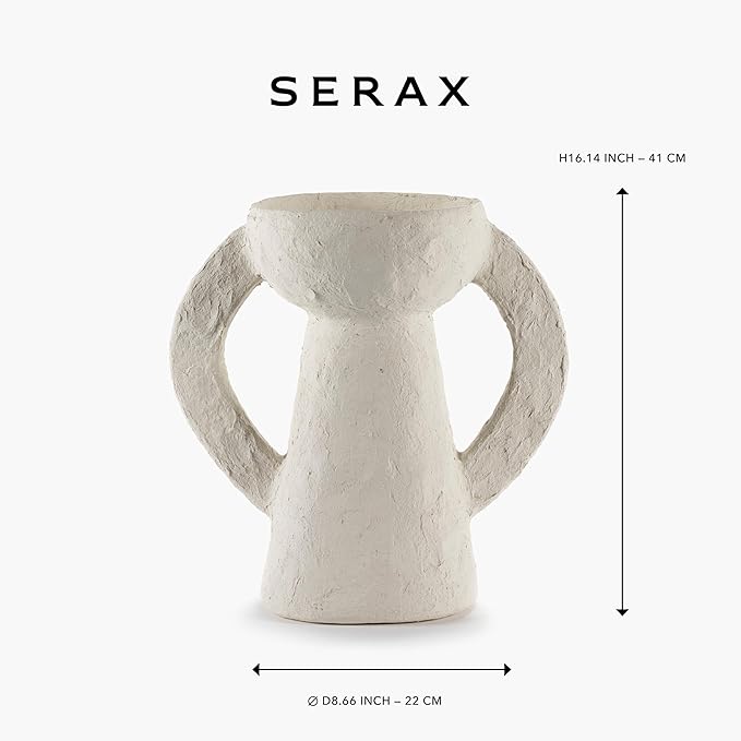 Decorative Vase with Handles | Earth interior accessories by Marie Michielssen | White Paper Mache Home Decor Living Room on Coffee Table | Kitchen Decorations | Entryway Table Decor Shelf Pot L