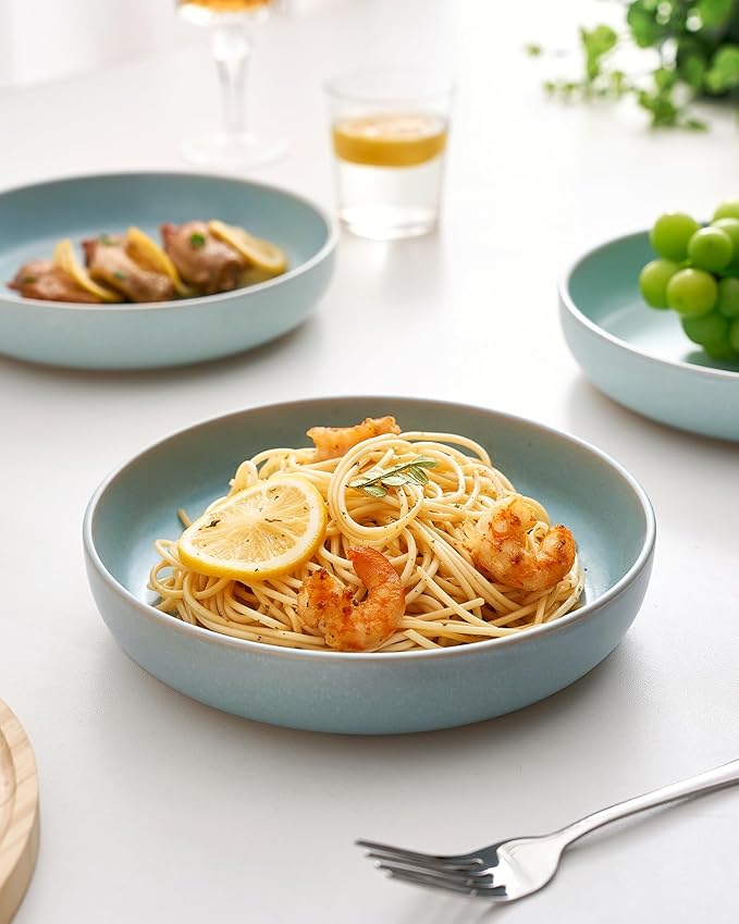 famiware Milkyway 33 oz Bowl Set, Pasta Bowls Set of 6, Salad Bowls Perfect for Your Friend for Housewarming, Thanksgiving, Christmas, Light Blue