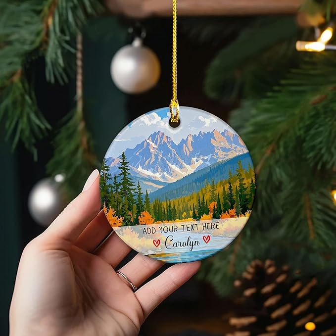 Rocky Mountain National Park Colorado USA Christmas Ornament, Personalized Adventure Travel Souvenir Ornaments Christmas 2025, Custom Text/Name Rocky Mountain Vacation Xmas Ornament for Natural Lover