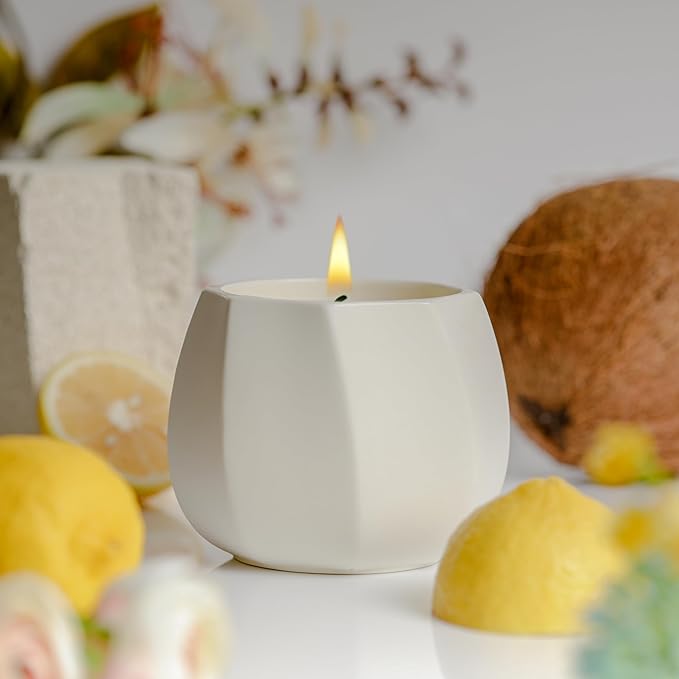 Scented Candle for Home Scented, Luxury Ceramic Candle Jar for Women & Men, Natural Soy Candle for Home Décor, Coconut & Tuberose Blossom