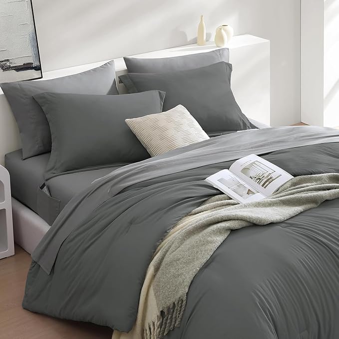 WRENSONGE Full Size Comforter Sets- 7 Pieces Soft Bed in a Bag with Fitted Sheet, Flat Sheet, 2 Pillow Shams, 2 Pillowcases, Warm Bedding Sets for All Season