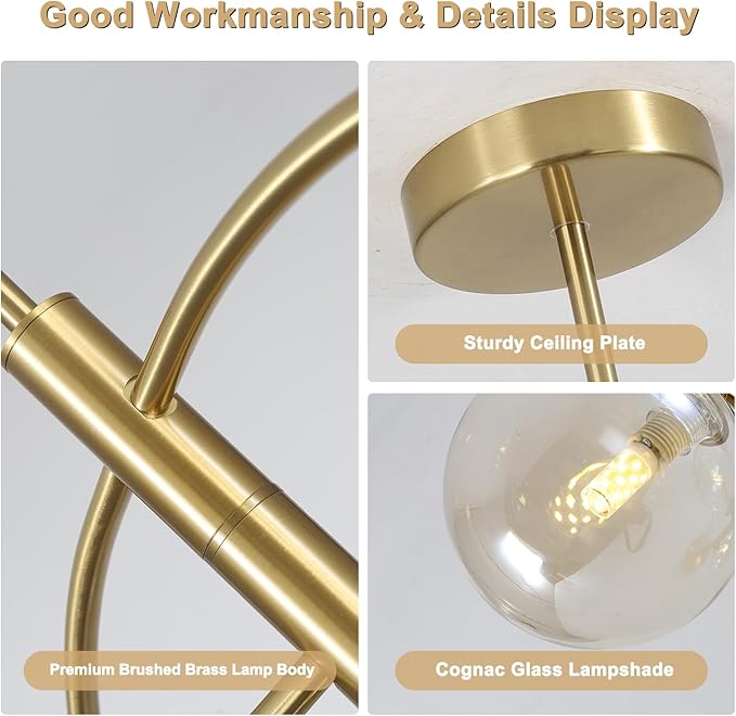 Mid Century Modern Sputnik Chandelier 5-Light Gold Glass Ceiling Light Large Brass Chandelier for Dining Room Kitchen Bedroom