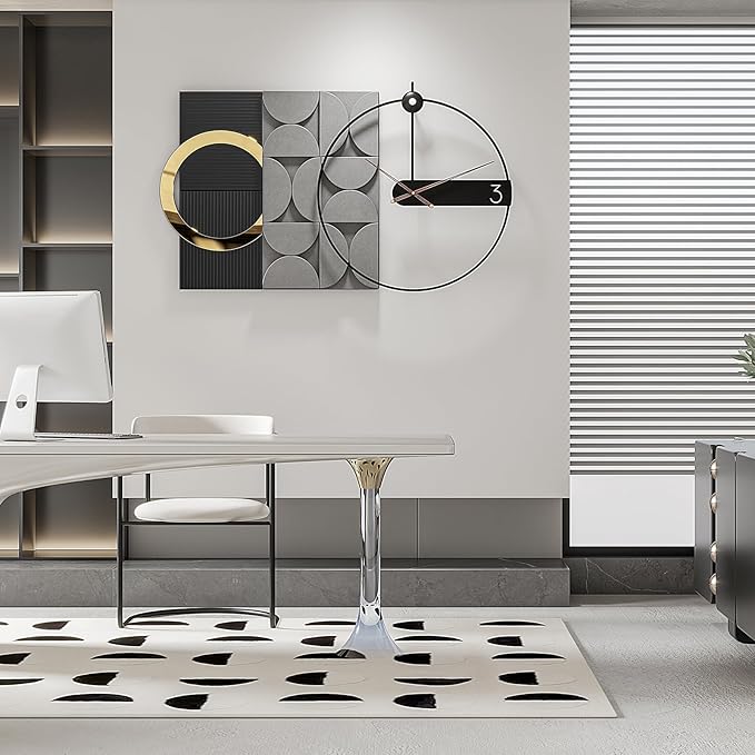 Wall Clock Large Oversized 30 Inch - Modern Nordic Style Black Metal, Battery Operated Silent Non-Ticking Decorative Clock for Living Room Bedroom Office