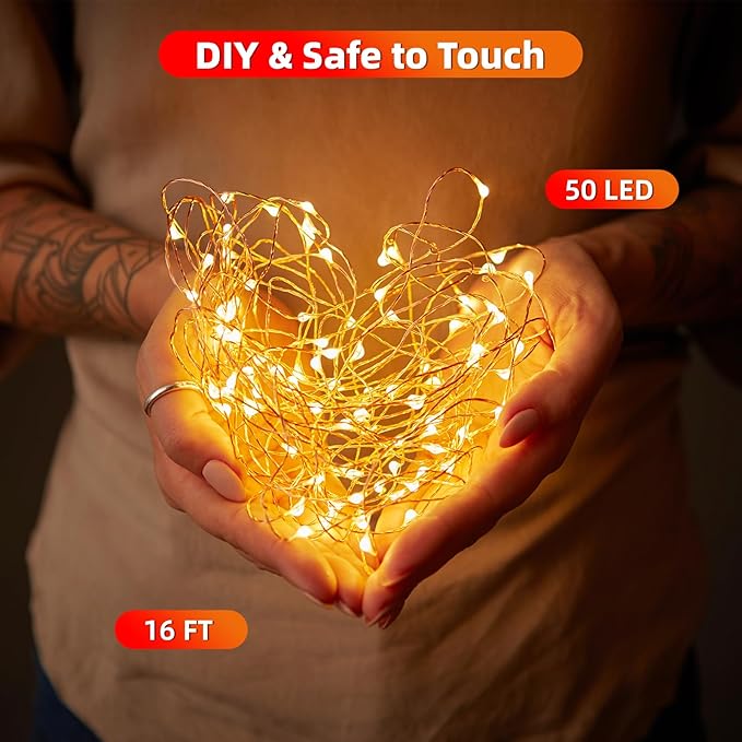 16FT 100LEDs Rechargeable Fairy Lights,Remote Control,3 Off Timers,Detachable Battery Operated,Tangle-Free Camping String Light,Twinkle for Christmas,Party,Wedding(Cool+Warm White,2Packs)