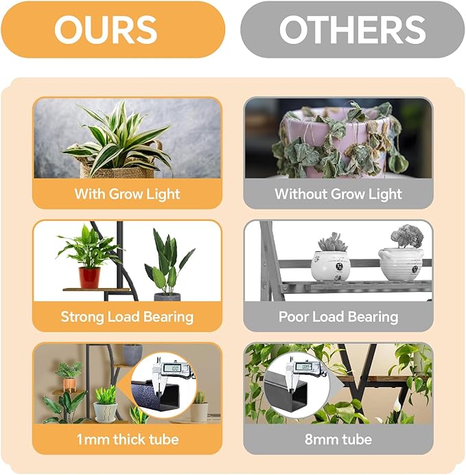 Plant Stand indoor with Grow Lights, 8 Tiered 62" Tall Metal Plant Shelf for indoor Plants Multiple, S-Shaped FlowelDisplay Rack for Living Room, Home, Balcony, Patio & Garden