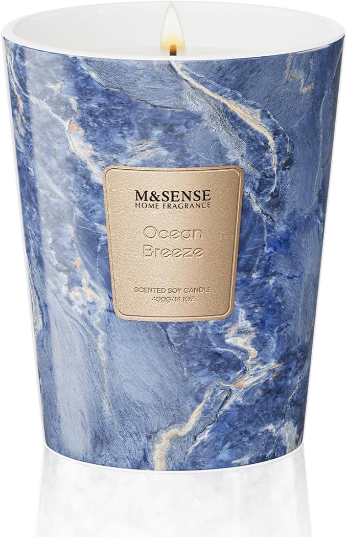 M&SENSE Ocean Breeze Scented Candles for Home, Lead-Free Wick Highly Scented Jar Candles, 14.1 Oz 80 Hours Lasting Burning Candles Gifts for Women, Relaxing Aromatherapy Candle for Stress Relief