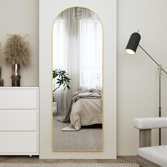 65"x24"Arched Full Length Mirror with Stand,Gold Full Body Mirrorr,Shatterproof Tempered Glass&Aluminum Alloy Frame,Freestanding Large Mirror for Bedroom,Living Room,Dressing Room