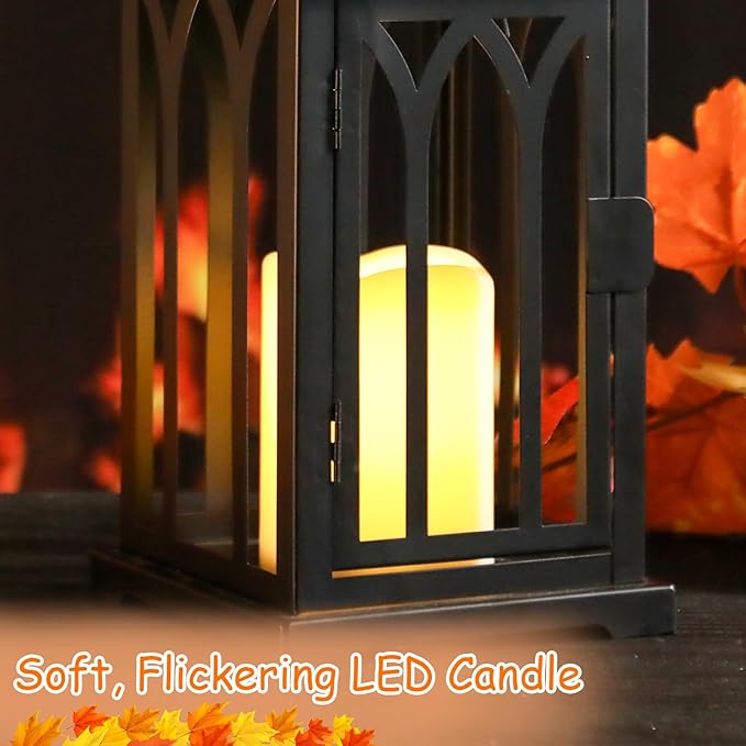 Bdor 2 Pack Fall Lantern Decor with LED Candle – 15 Inch Harvest Pumpkin Maple Leaf Hanging Lantern for Autumn Thanksgiving Table Centerpiece Indoor Outdoor Decoration, Battery Operated