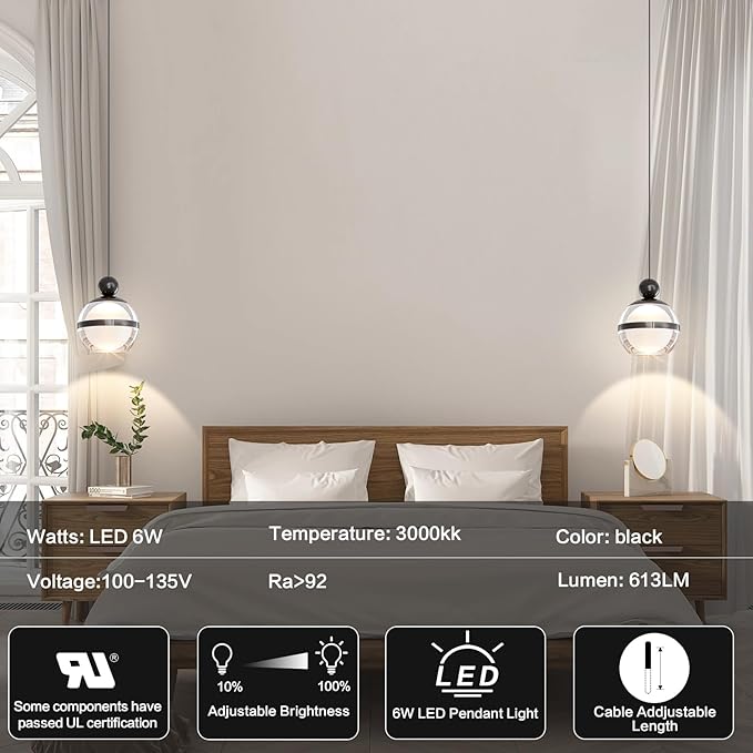 Modern Black Pendant Light Globe Hanging Kitchen Light Fixtures Dimmable LED Pendant Lights Kitchen Island for Dining Room Bar Living Room Bedroom Bathroom 1-Light