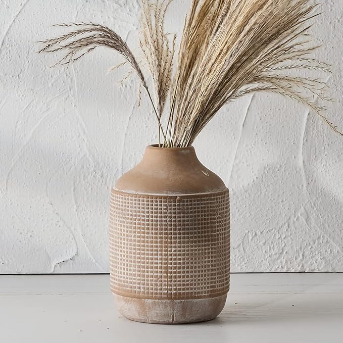 SIDUCAL Ceramic Rustic Farmhouse Vase, Sand Glaze Finish Boho Vase, Pottery Decorative Flower for Home Decor, Table, Living Room Decoration, Shelf Decor, Mantel, 7 Inch, Beige