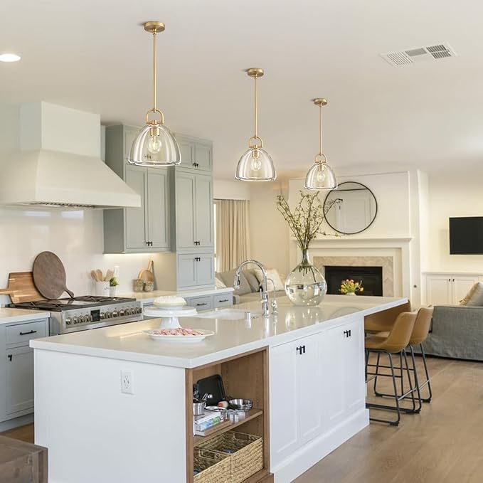 Modern Crystal Brass Pendant Light Fixture, 11" Crystals Pendant Lights Kitchen Island, Modern Island Lights for Kitchen, Farmhouse Crystal Dome Pendant Light for Hallway Dining Room Bedroom