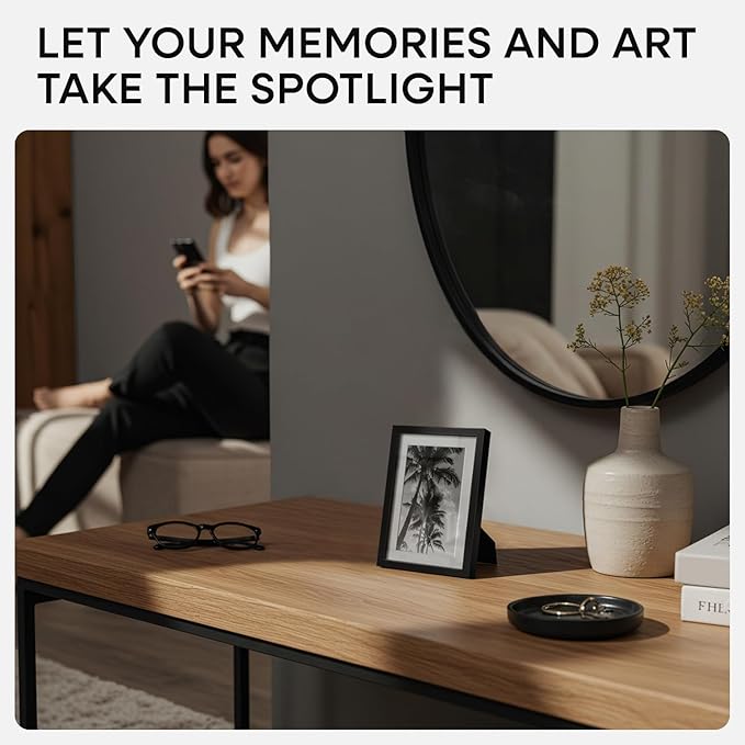 Homeforia 4x6 Picture Frame Black, High End Metal 4 x 6 Black Frames with Mat 3 x 5 for Art, 4x6 Desk Frame Matted to 3x5 inch Photo, 4 by 6 Wall or Tabletop Frames, Tempered Glass, Wall Kit, Set of 3