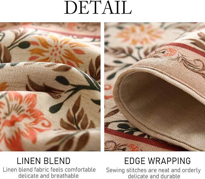 Designer French Elegant Linen Table Runner 102 Inches Long,Farmhouse Lily Pattern Decor Table Runners for Dining Tables,Thanksgiving,Kitchen Tables,Christmas,12"*102"-Aurora A