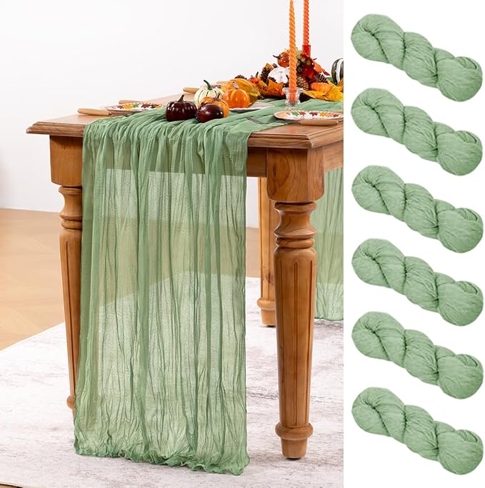 Sage Green Cheesecloth Table Runner 6 Pack Fall Table Runners Boho Gauze 120 Inches Sage Cheese Cloth Fall Table Decorations for Thanksgiving Wedding Bridal Baby Shower Tea Party