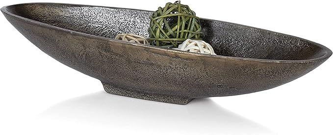 Red Co. 16” Long Oval Decorative Aluminum Metal Pedestal Centerpiece Bowl in Silver Finish