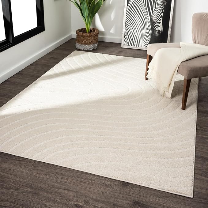 LUXE WEAVERS Modern Geometric Wave Cream 6x9 Area Rug