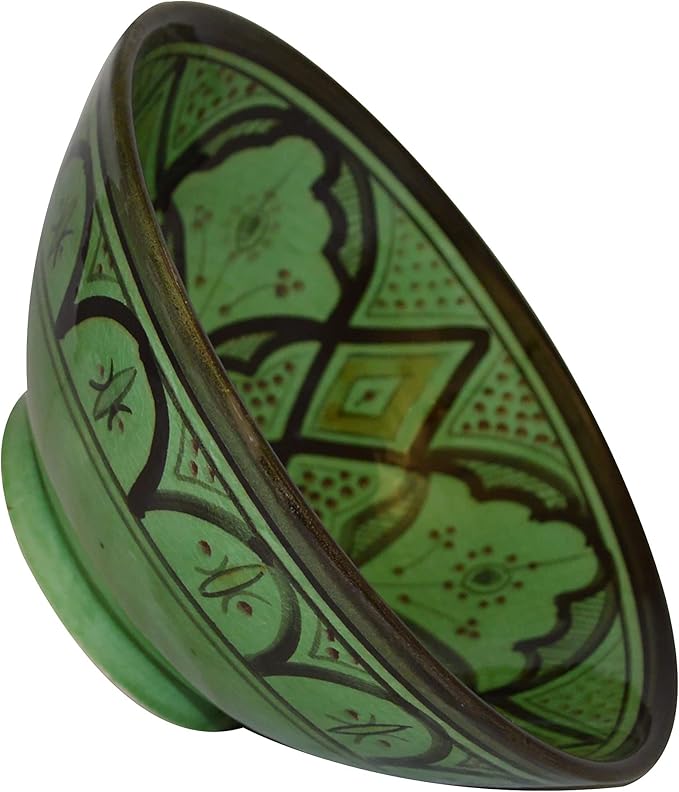 Treasures Of Morocco Ceramic Bowls Moroccan Handmade Serving Exquisite Piece With Vivid Colors 8 inches in Diameter Green