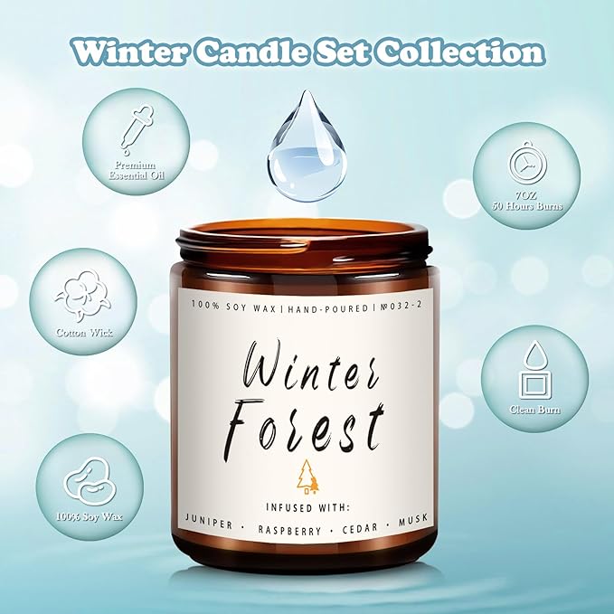 Winter Forest Candle - Holiday Scented Soy Candle for Home - Christmas Gifts for Women