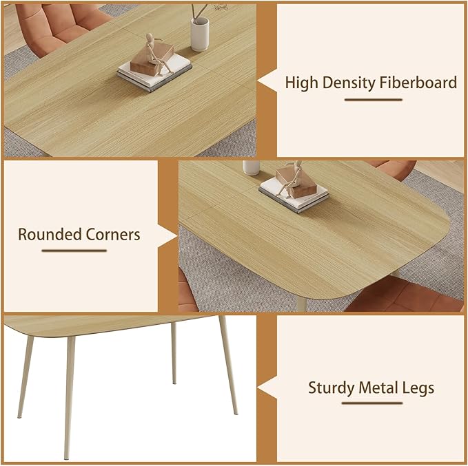 55.1'' Dining Table Set for 4,Modern Wood Dining Table,Leather Dining Chairs 4,Table and Chairs Set of 4,Ideal for Kitchen Dining Room (Cat Scratch Table + 4 U-Shaped Gray Chairs, 55.1")