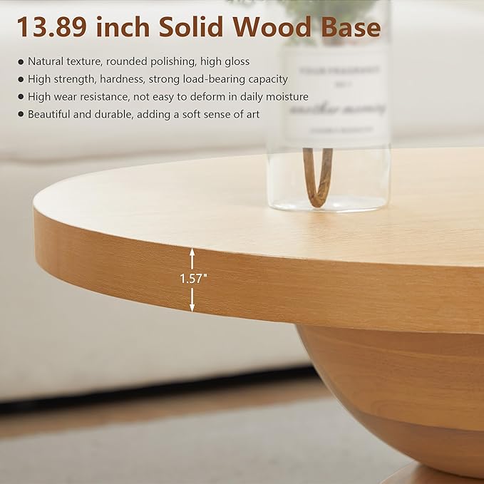 Solid Wood Round Nesting Coffee Table Set of 2, Circle Accent Tables with Unique Semi-Circular Legs, Mid Century Modern Side End Table Set for Small Space Living Room Office (Natural Oak)