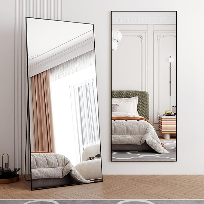 71"x32"Full Length Mirror with Stand,Black Large Mirror,Shatterproof Tempered Glass&Aluminum Alloy Frame,Freestanding Full Body Mirrorr for Bedroom,Living Room, Dressing Room
