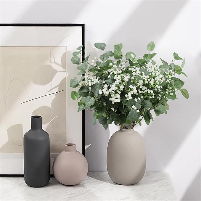 5pcs Eucalyptus Stems & 6pcs Babys Breath Artificial Flowers Faux Greenery Bouquets for Wedding Table Centerpiece Home Decor