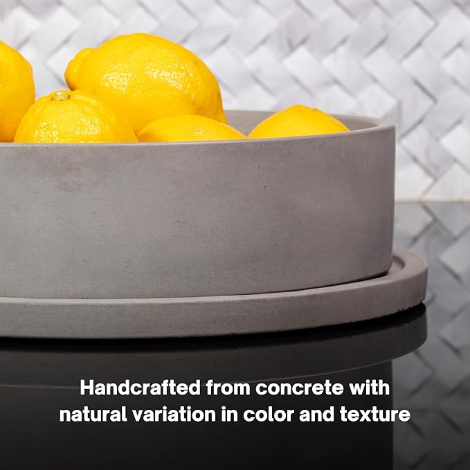 Simon Brothers Concrete Fruit Bowl with Tray for Kitchen Counter - Large Decorative Bowls for Home Decor - Modern Key Bowl for Entryway Table - Key Holder and Vanity Tray