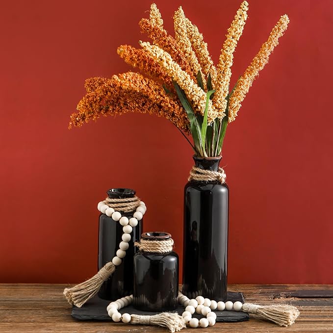 LUKA Ceramic Rustic Farmhouse Vase Set of 3,Terracotta Vases for Decor,Antique Vase for Your Bedroom,Office,Living Room,Fireplace Decor,Housewarming （10+7.5+5 Inch）