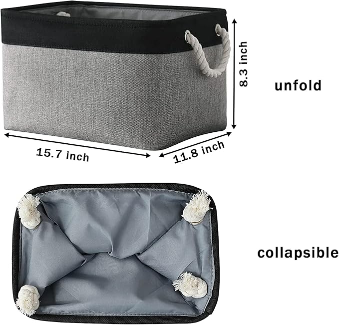 TcaFmac Storage Bins for Organization - Large 3 Pack Fabric Storage Basket for Shelves with Handles, Organizer Baskets for Organizing for Closet Cloth Dog Toy Baby (Black& Grey 16x12x8 inch)