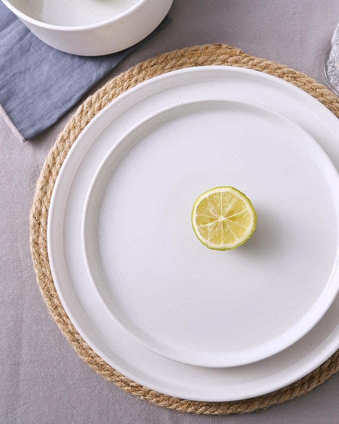 Famiware Nebula Plates and Bowls Set, 12 Pieces Dinnerware Sets, Dishes Set for 4, White with Colorful Speckles