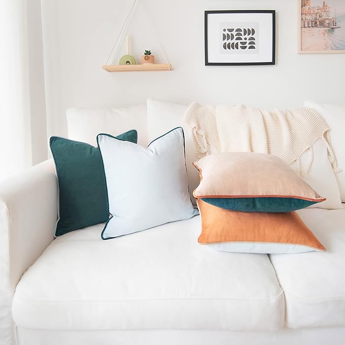 MONDAY MOOSE Decorative Throw Pillow Covers Cushion Cases, Set of 4 Soft Velvet Modern Double-Sided Designs, Mix and Match for Home Decor, Pillow Inserts Not Included (20x20 inch, Orange/Green)