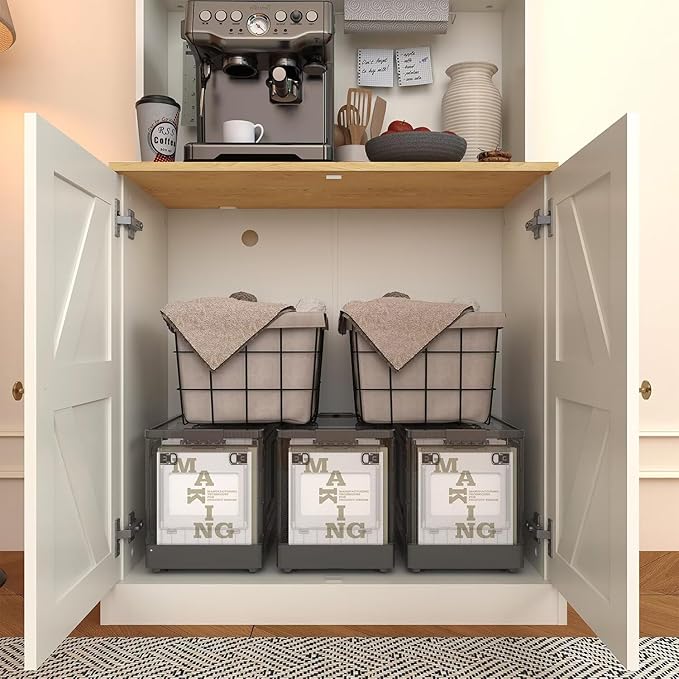 71" Farmhouse Kitchen Pantry Cabinet Set of 3 with Drawers, White Freestanding Coffee Bar Hutch with Microwave Stand, Large Storage Cabinet with Adjustable Shelves for Kitchen, Living Room