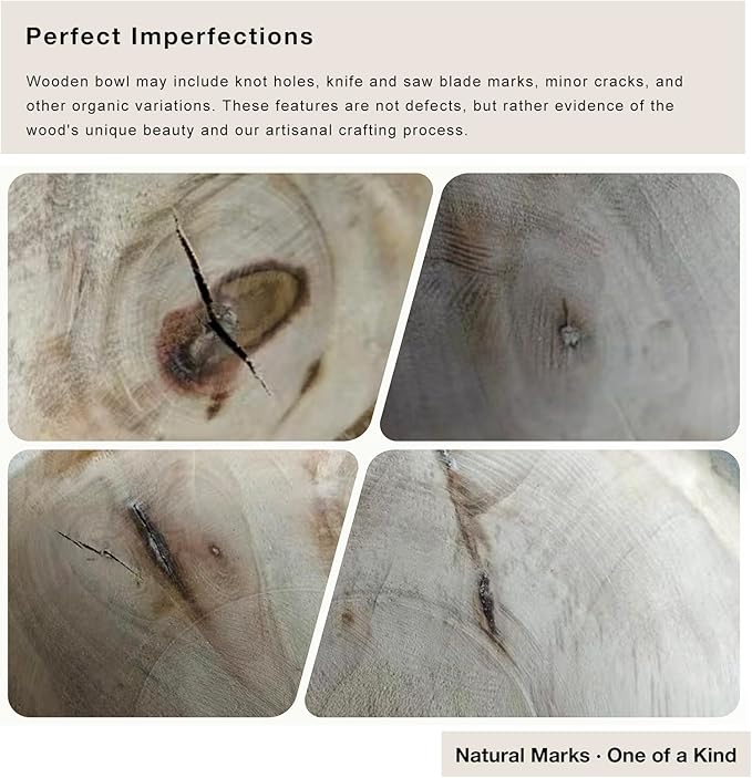 Hand Carved Wooden Decorative Bowl for Home Entryway Decor, Wood Centerpiece Bowl for Coffee Table Decor, Wood Dough Bowl for Farmhouse Decor (Whitewashed)