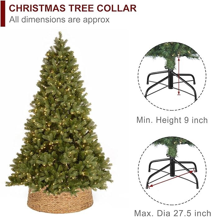 Christmas Tree Collar, 28’’ D Handmade Natural Water Hyacinth Christmas Stand Tree Collar Basket Base Cover for Holiday Decoration