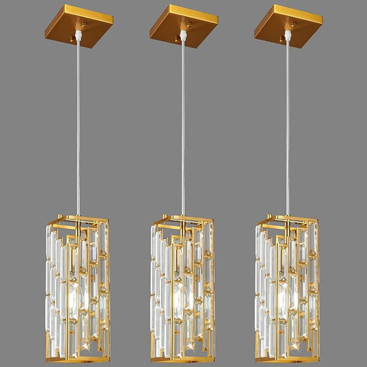 Gold Pendant Lighting Modern Pendant Light, Mini Crystal Chandeliers,Adjustable Pendant Light Fixture for Kitchen Island Dinning Room Bedroom (3 Pack)