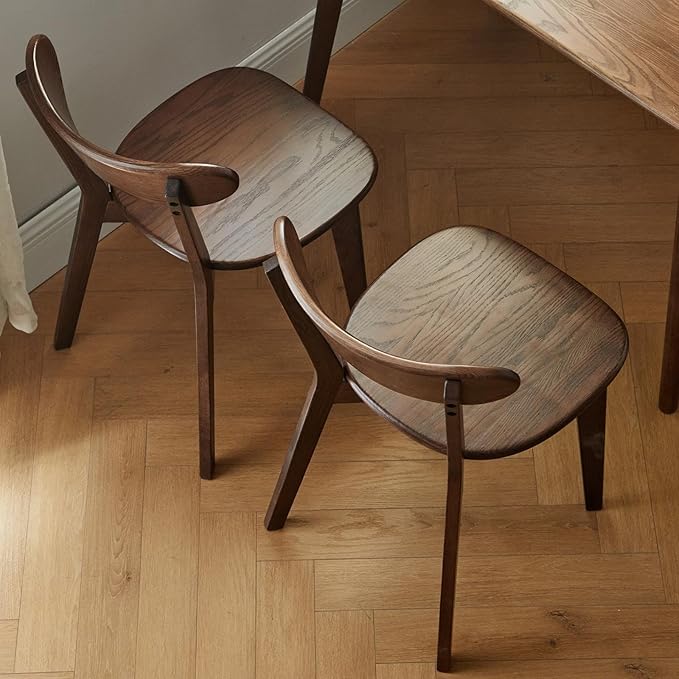 Oak Wood Dining Chairs,Mid Century Modern Dining Chairs with Comfortable Curved Backrest,Wood Chairs for Kitchen,Dining Room (2, Walnut Color)
