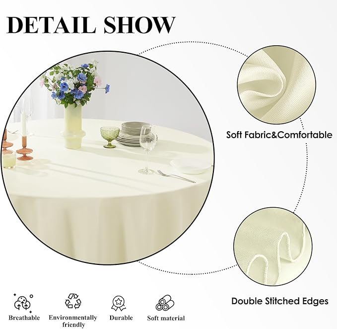 Round Tablecloth 6 Pack 108 Inch Ivory Tablecloths Washable Decorative Linen Polyester Table Clothes Cover for Dining Table Banquets Buffet Parties and Wedding