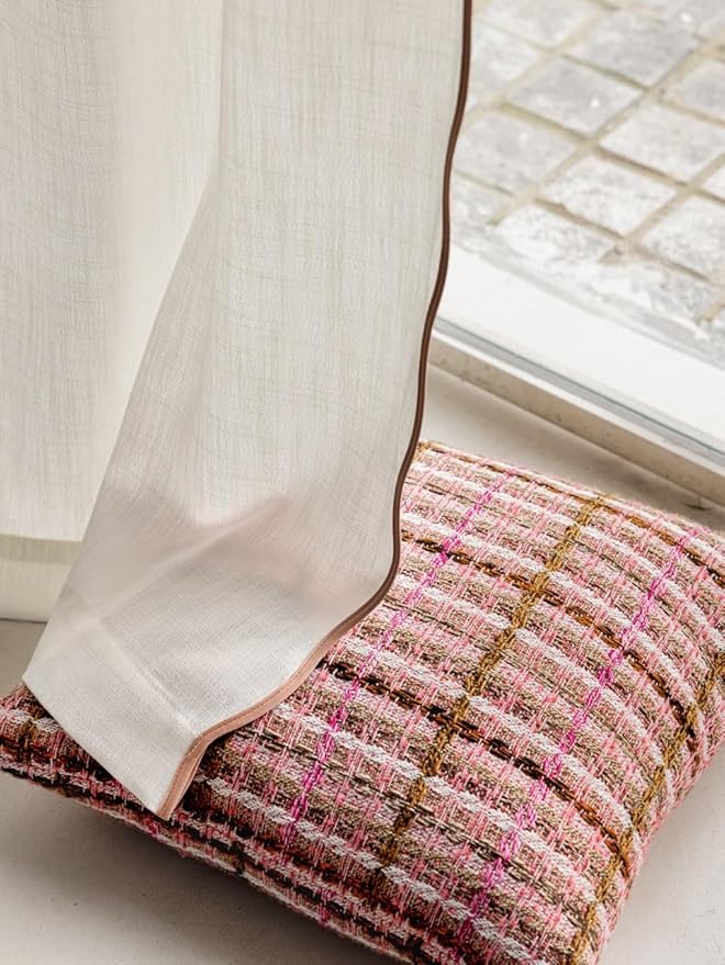 Linen Blend Scalloped/Wavy Trim, Ripple Fold Curtains for Living Room, Bedroom, Home Office, Kids Room & Dining - Light Filtering Curtains - Set of 2 - Oriental Pink, (50" W x 96" L)