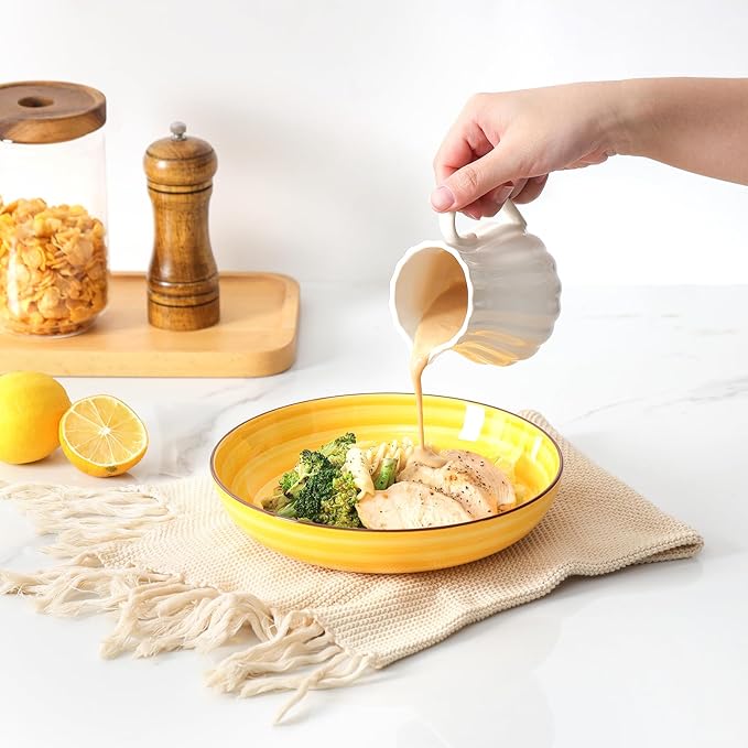 KitchenTour Pasta Bowls, Ceramic Salad Bowls Serving Bowl Set 26 oz, 8 Inch Colorful Porcelain Wide and Shallow Bowls Set - Dishwasher and Microwave Safe - Set of 6