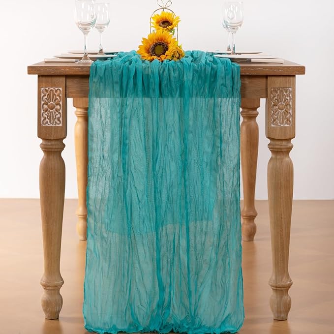 Teal Green Cheesecloth Table Runner 6 Pack Fall Table Runners Boho Gauze 120 Inches Turquoise Cheese Cloth Fall Table Decorations for Thanksgiving Wedding Bridal Baby Shower Tea Party Decor