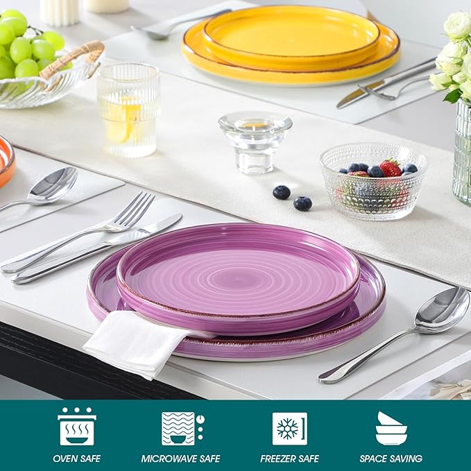 vancasso Bonita 10.5 Inch Dinner Plates, Ceramic Dinner Plate Set, Dinner Plates Set of 6, Large Dinnerware Plates for Kitchen, Microwave, Oven and Dishwasher Safe, Multicolor