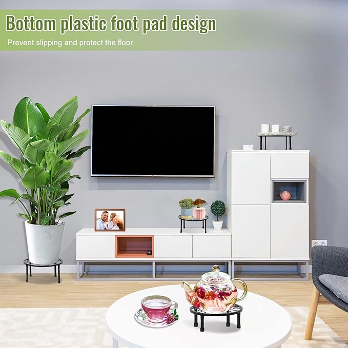 5-Pack Metal Plant Stands, Heavy Duty Flower Pot Stand for Multiple Plant, Potted Plant Holder Shelf for Garden Home Indoor Outdoor (Black)