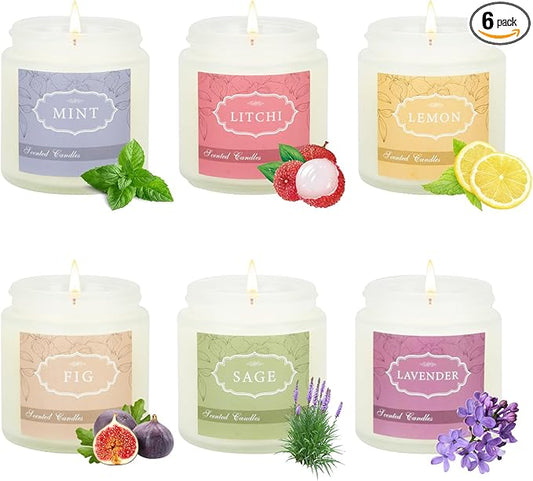 6 Pack Candles for Home Scented,Jar Candles,Lavender Candle,Aromatherapy Candle Gifts Set for Women,Long Lasting Scented Candles Gift for Birthday Mother's Thanksgiving Day Present