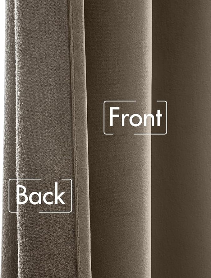 MIULEE Taupe Velvet Curtains 96 inches 2 Panels - Luxury Room Darkening Window Drapes for Bedroom Living Room Thermal Insulated Super Soft Blackout, Back Tab Rod Pocket Pinch Pleated, W52 x L96