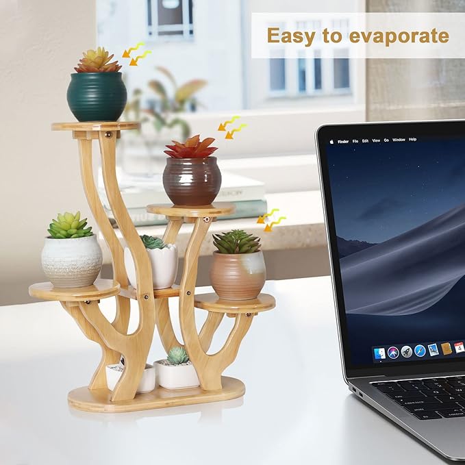 5 pots Succulent Plant Stand Indoor,tabletop tiered Plant Shelf for Small Plants,Bamboo windowsill Plant Holder Display Rack for Desktop Office Balcony